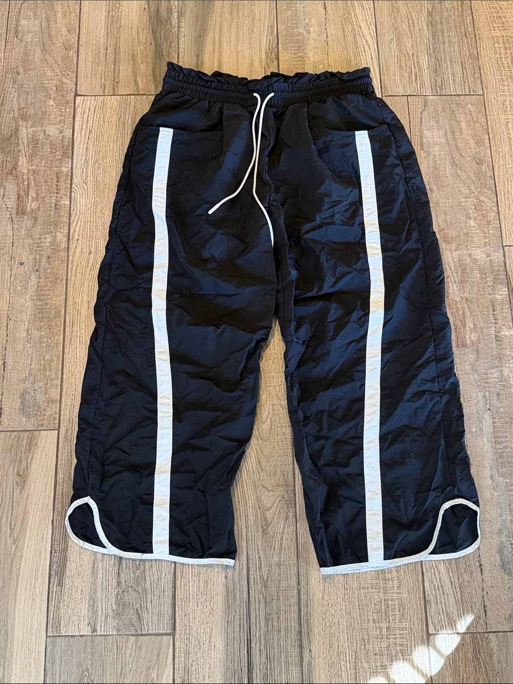 Amazon Black Barrel Leg Track Joggers with White Side Stripes